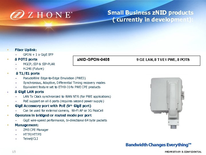 Small Business z. NID products ( currently in development): • Fiber Uplink: • •