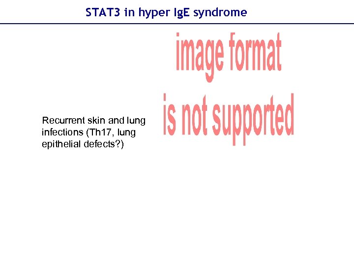 STAT 3 in hyper Ig. E syndrome Recurrent skin and lung infections (Th 17,