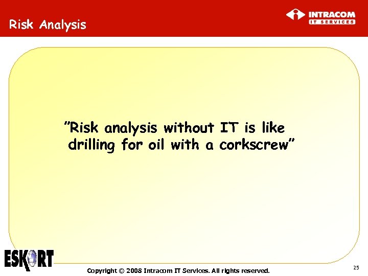 Risk Analysis ”Risk analysis without IT is like drilling for oil with a corkscrew”