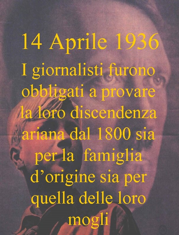 14 Aprile 1936 I giornalisti furono obbligati a provare la loro discendenza ariana dal