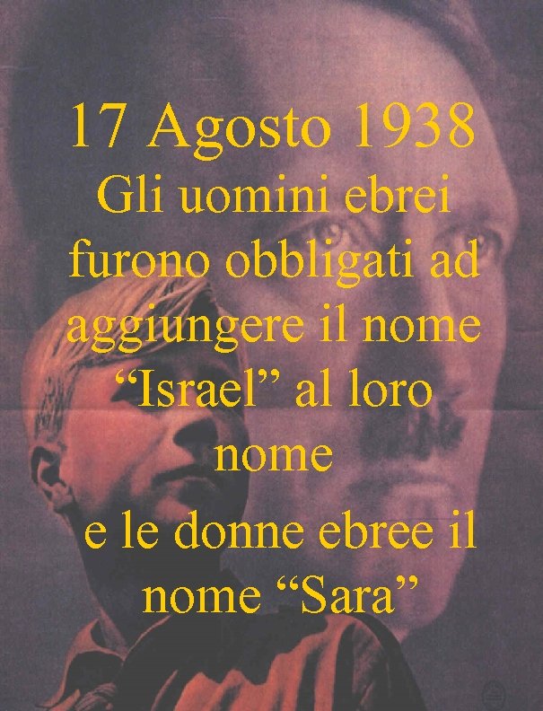 17 Agosto 1938 Gli uomini ebrei furono obbligati ad aggiungere il nome “Israel” al