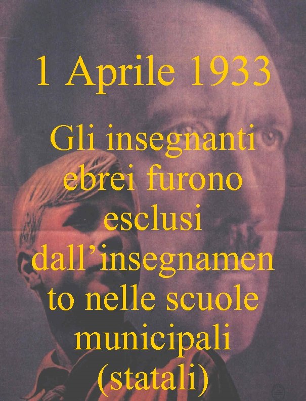 1 Aprile 1933 Gli insegnanti ebrei furono esclusi dall’insegnamen to nelle scuole municipali (statali)