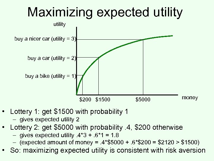 Maximizing expected utility buy a nicer car (utility = 3) buy a car (utility