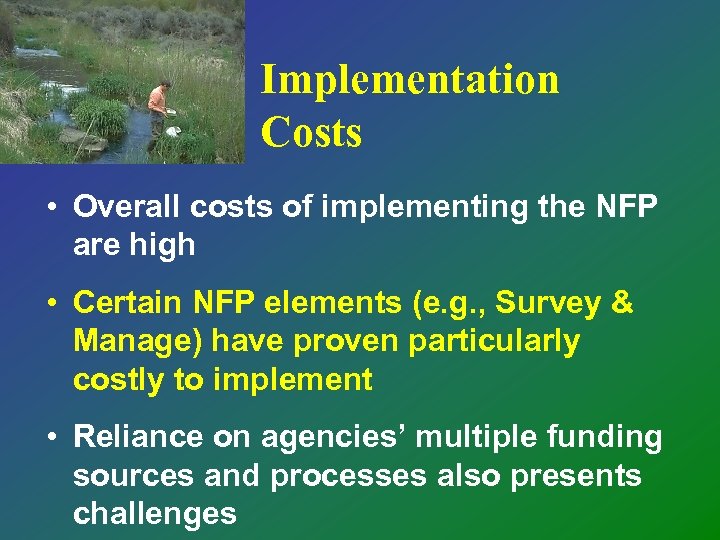 Implementation Costs • Overall costs of implementing the NFP are high • Certain NFP