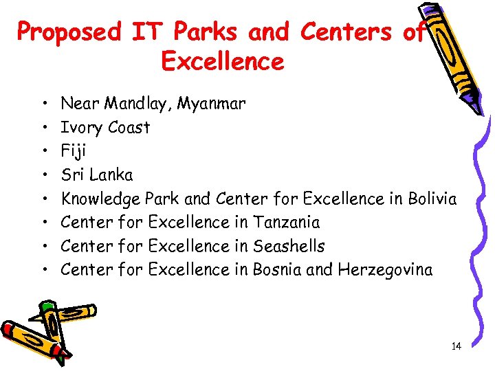 Proposed IT Parks and Centers of Excellence • • Near Mandlay, Myanmar Ivory Coast