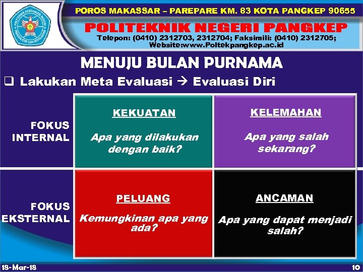 POROS MAKASSAR – PARE KM. 83 KOTA PANGKEP 90655 Telepon: (0410) 2312703, 2312704; Faksimili: