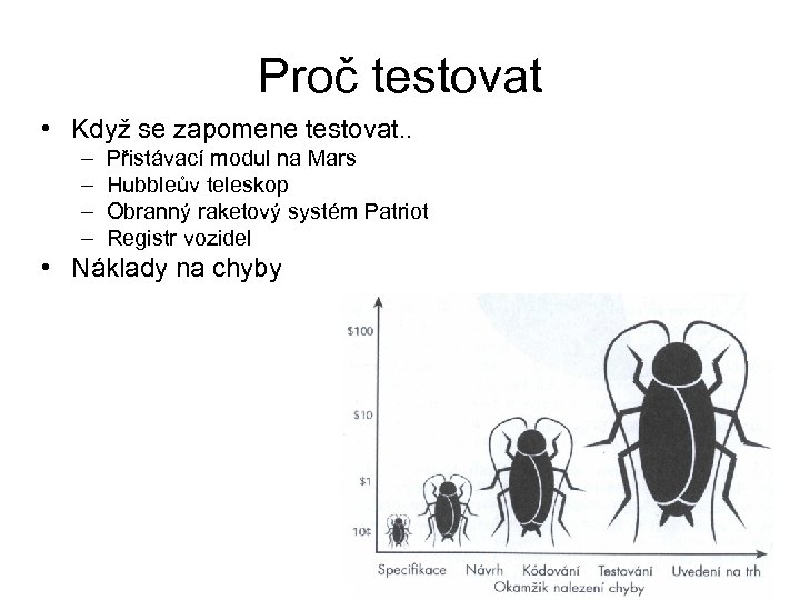 Proč testovat • Když se zapomene testovat. . – – Přistávací modul na Mars