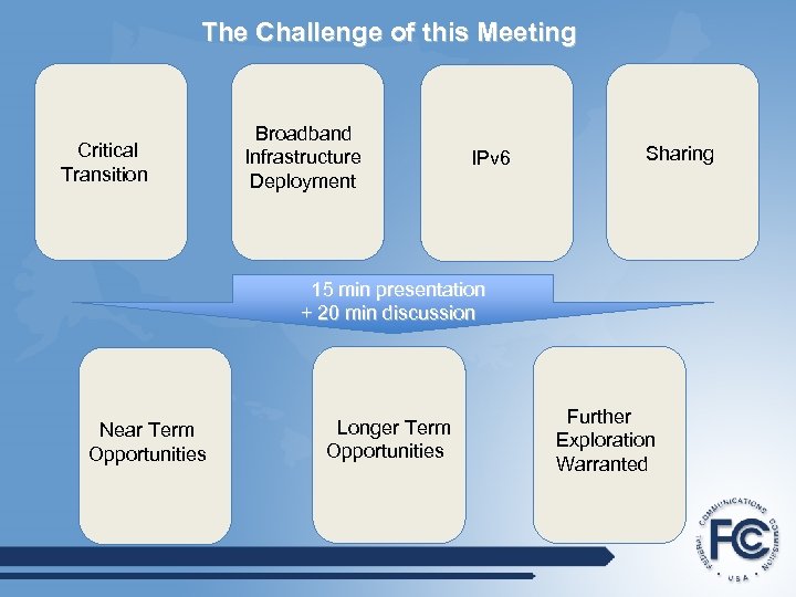 The Challenge of this Meeting Critical Transition Broadband Infrastructure Deployment IPv 6 Sharing 15
