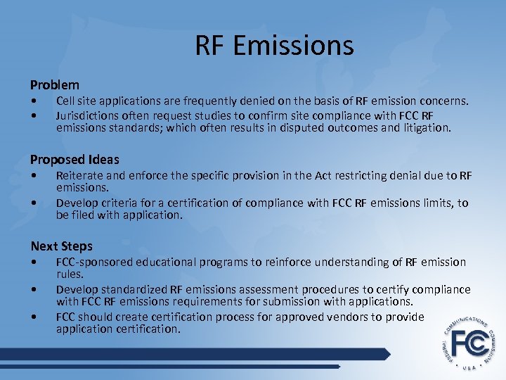 RF Emissions Problem • • Cell site applications are frequently denied on the basis