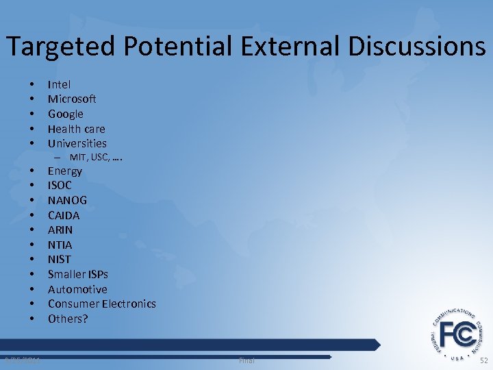 Targeted Potential External Discussions • • • Intel Microsoft Google Health care Universities –