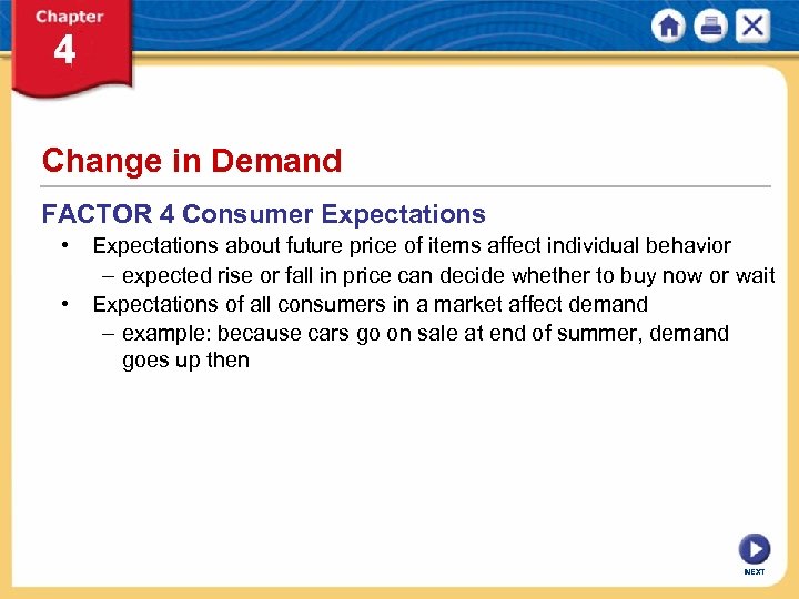 Change in Demand FACTOR 4 Consumer Expectations • Expectations about future price of items
