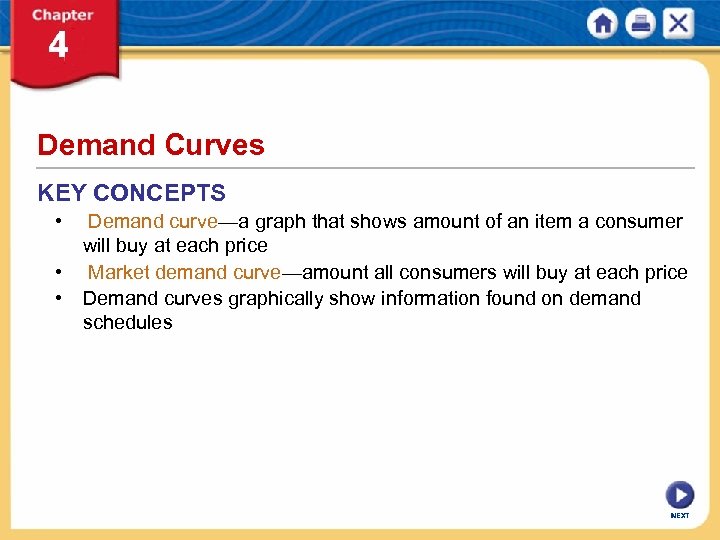 Demand Curves KEY CONCEPTS • • • Demand curve—a graph that shows amount of