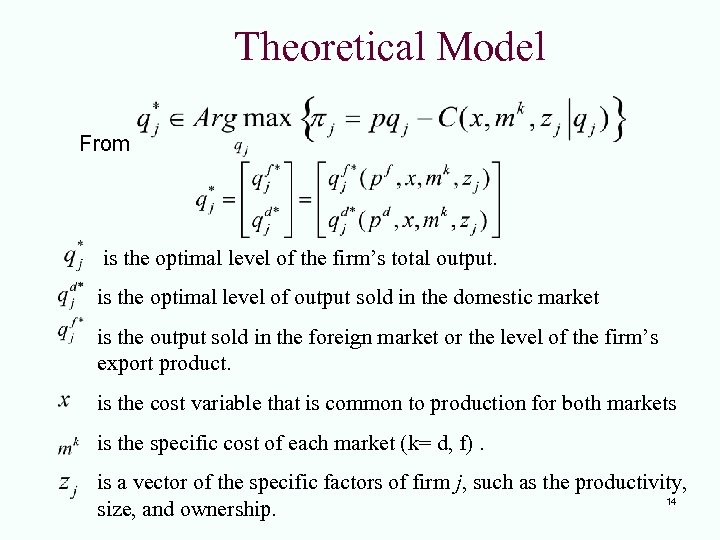 Theoretical Model From is the optimal level of the firm’s total output. is the