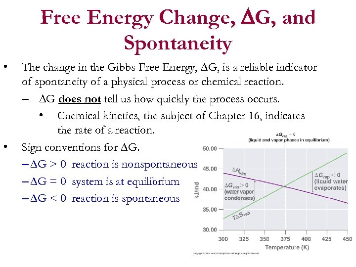 Free Energy Change, G, and Spontaneity • • The change in the Gibbs Free