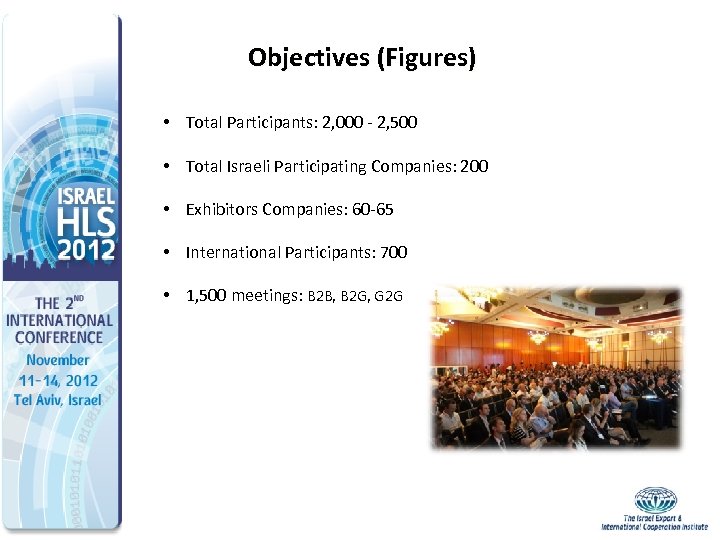 Objectives (Figures) • Total Participants: 2, 000 - 2, 500 • Total Israeli Participating