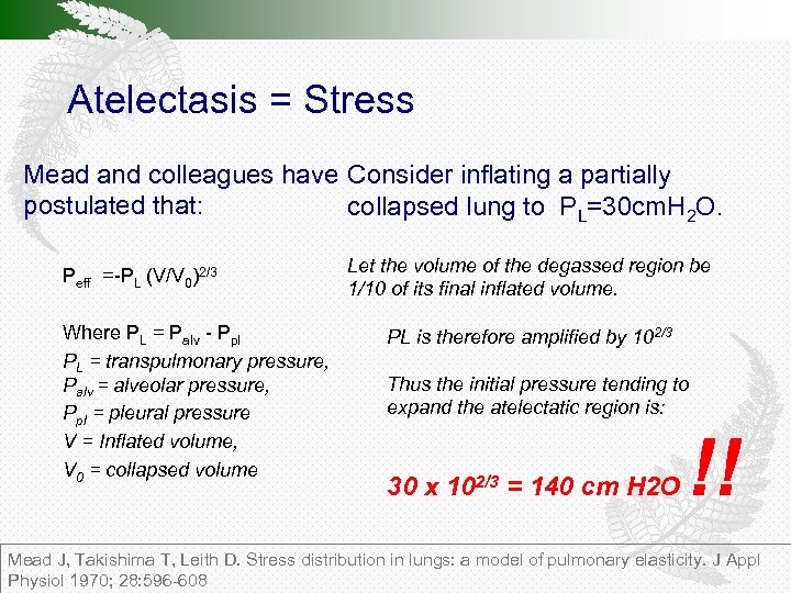 Atelectasis = Stress Mead and colleagues have Consider inflating a partially postulated that: collapsed