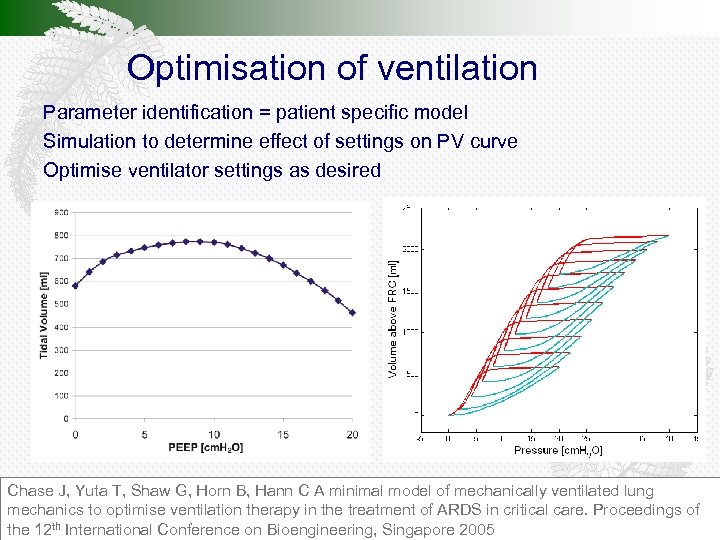Optimisation of ventilation Parameter identification = patient specific model Simulation to determine effect of