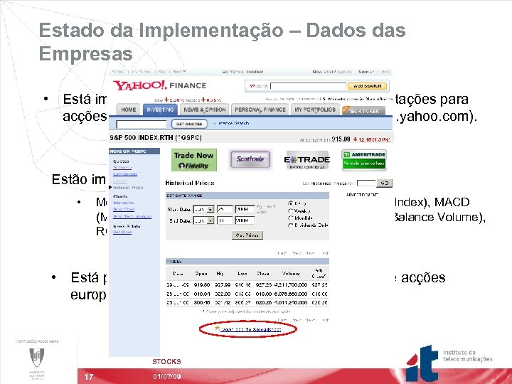 Estado da Implementação – Dados das Empresas • Está implementada o download e actualização