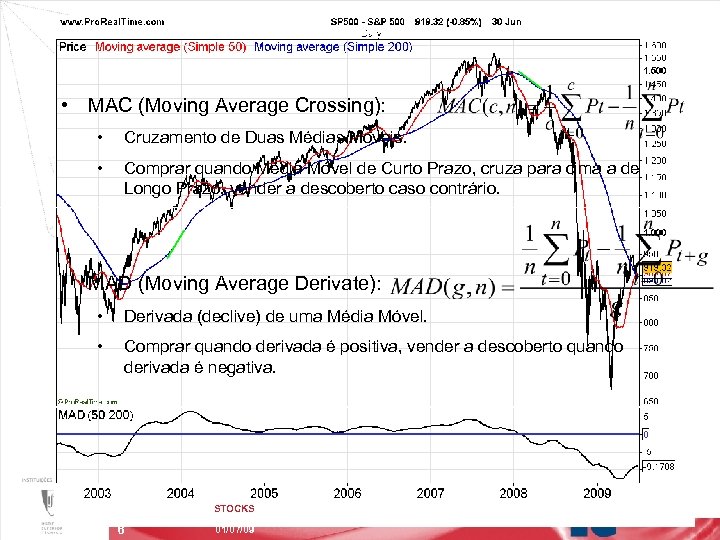 Exemplo de Estratégias de Investimento • MAC (Moving Average Crossing): • Cruzamento de Duas