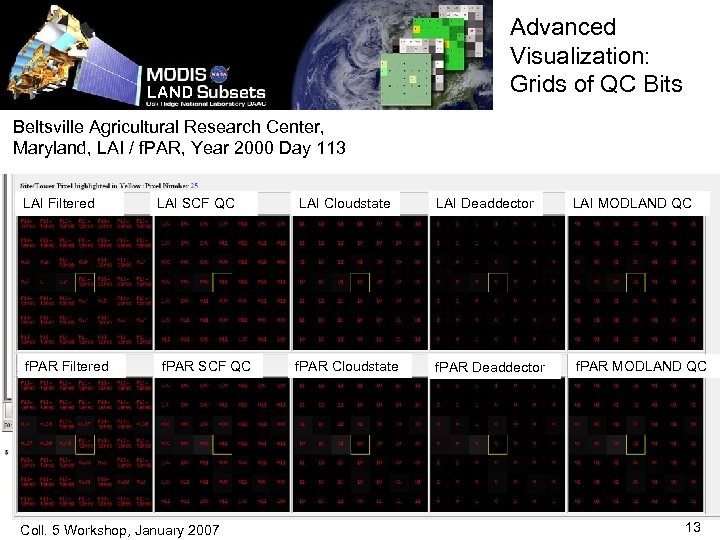 Advanced Visualization: Grids of QC Bits Beltsville Agricultural Research Center, Maryland, LAI / f.