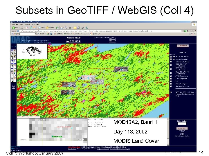 Subsets in Geo. TIFF / Web. GIS (Coll 4) MOD 13 A 2, Band