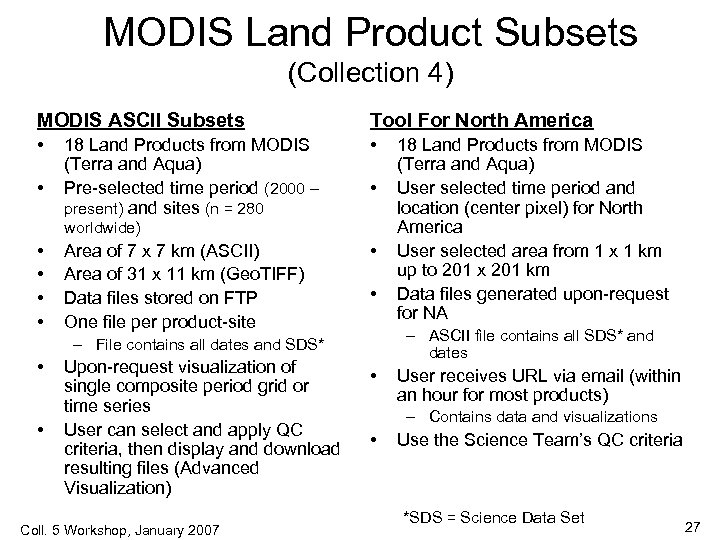 MODIS Land Product Subsets (Collection 4) MODIS ASCII Subsets Tool For North America •