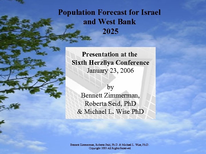 Population Forecast for Israel and West Bank 2025