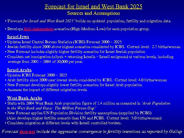 Forecast for Israel and West Bank 2025 Sources and Assumptions • ‘Forecast for Israel