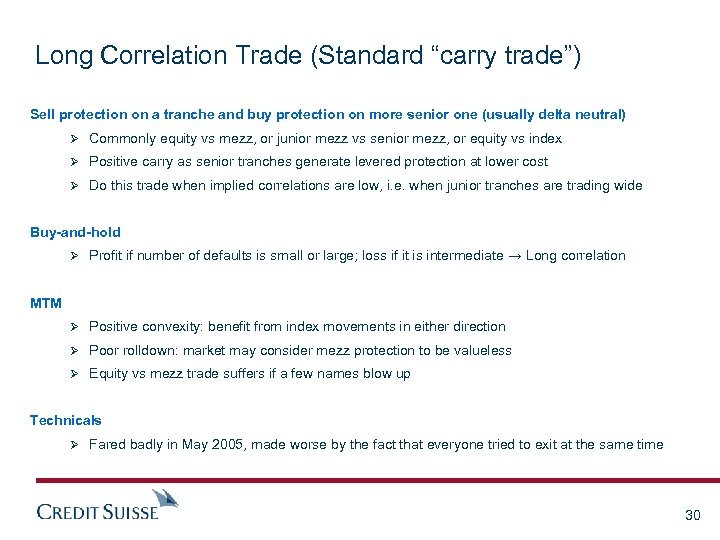 Long Correlation Trade (Standard “carry trade”) Sell protection on a tranche and buy protection