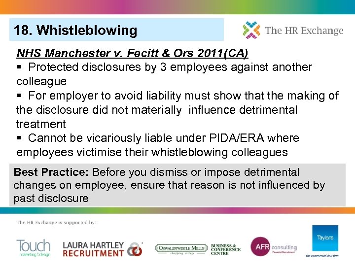 18. Whistleblowing NHS Manchester v. Fecitt & Ors 2011(CA) § Protected disclosures by 3