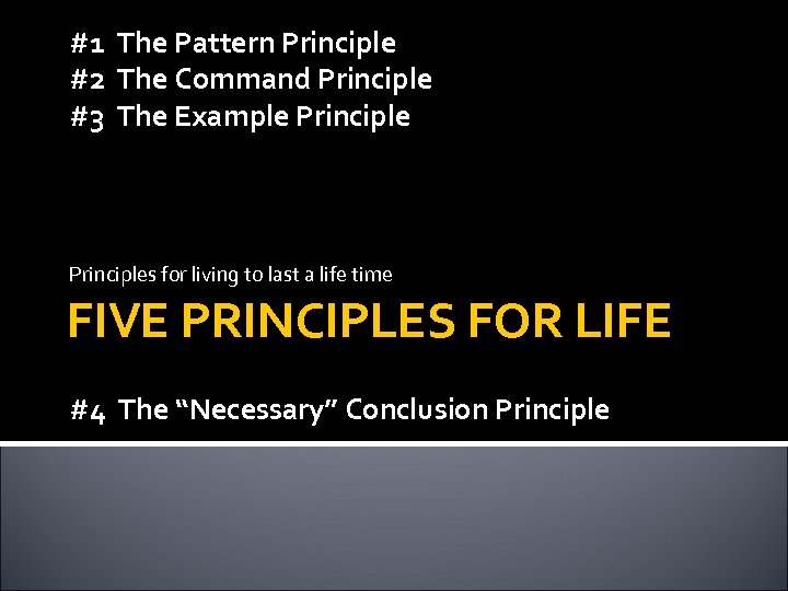#1 The Pattern Principle #2 The Command Principle #3 The Example Principles for living