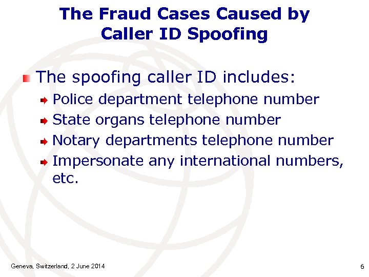 The Fraud Cases Caused by Caller ID Spoofing The spoofing caller ID includes: Police