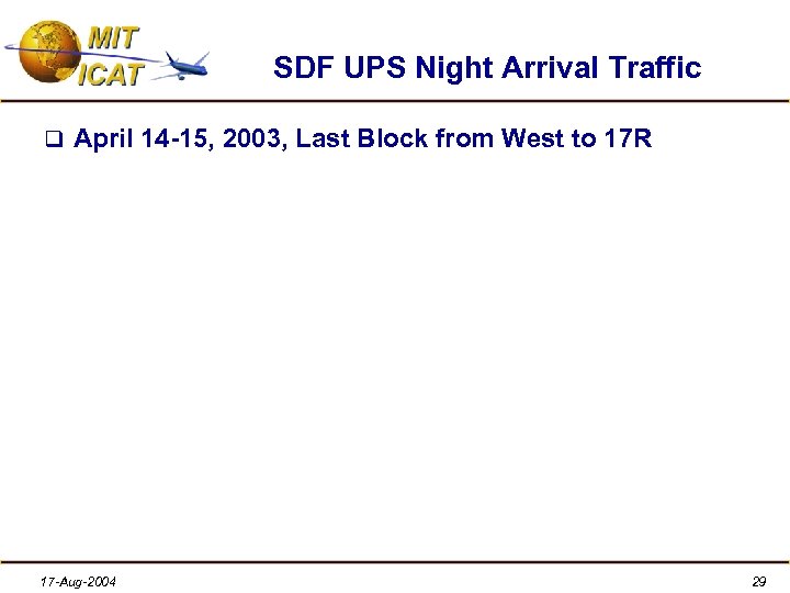 SDF UPS Night Arrival Traffic q April 14 -15, 2003, Last Block from West