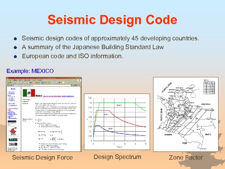 Seismic Design Code | | | Seismic design codes of approximately 45 developing countries.
