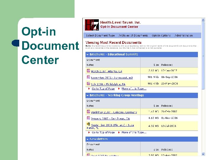 Opt-in Document Center 