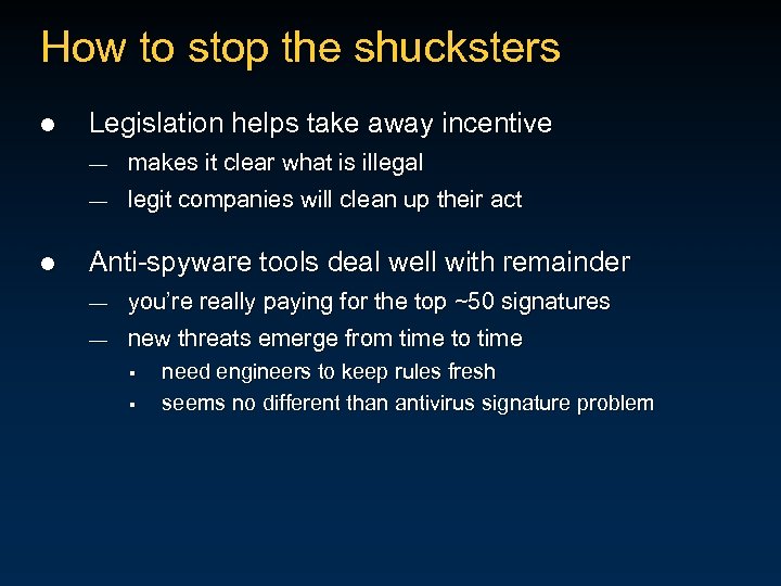 How to stop the shucksters l Legislation helps take away incentive — — l