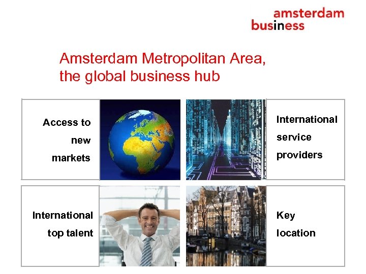 Amsterdam Metropolitan Area, the global business hub Access to new markets International top talent