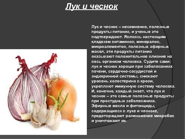Лук и чеснок – несомненно, полезные продукты питания, и ученые это подтверждают. Являясь настоящим