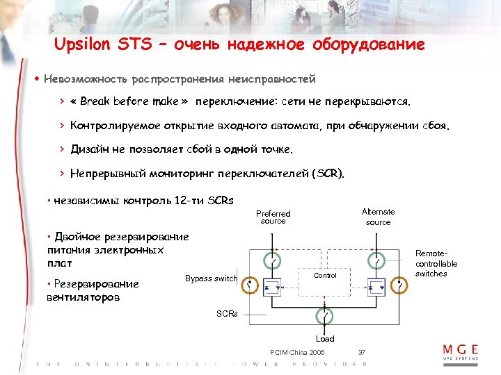 Upsilon STS – очень надежное оборудование w Невозможность распространения неисправностей > « Break before