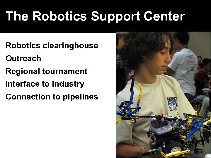The Robotics Support Center Robotics clearinghouse Outreach Regional tournament Interface to industry Connection to