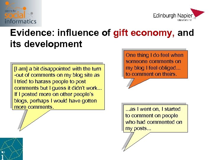 Evidence: influence of gift economy, and its development [I am] a bit disappointed with