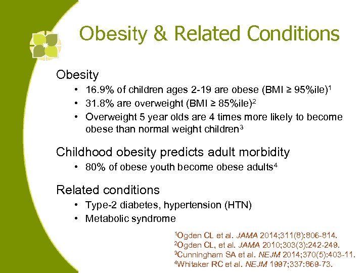 Obesity & Related Conditions Obesity • 16. 9% of children ages 2 -19 are