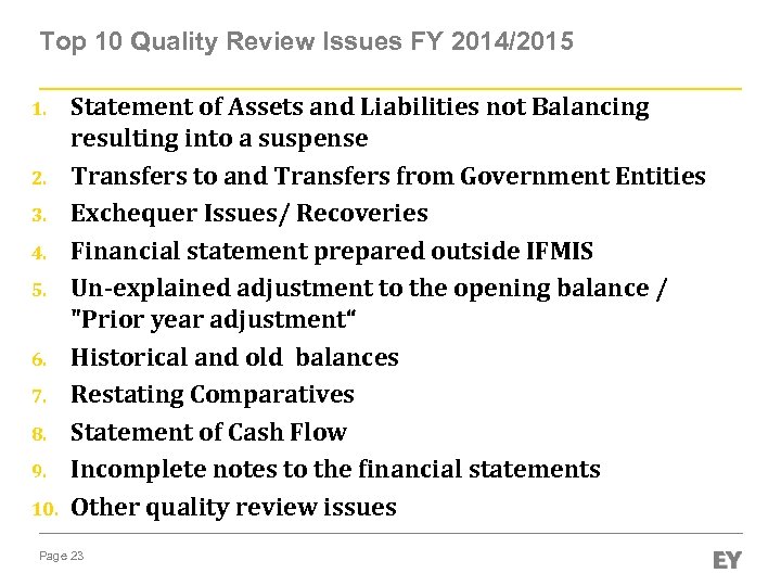 Top 10 Quality Review Issues FY 2014/2015 1. 2. 3. 4. 5. 6. 7.