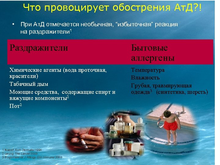 Что провоцирует обострения Ат. Д? ! • При Ат. Д отмечается необычная, “избыточная” реакция