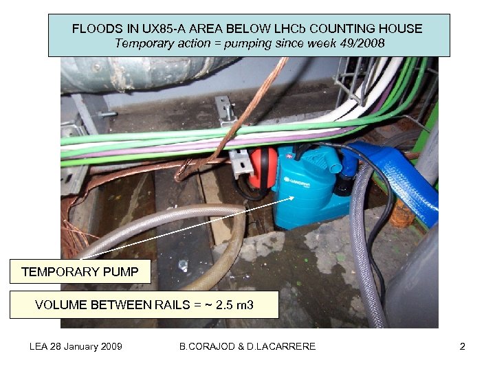 FLOODS IN UX 85 -A AREA BELOW LHCb COUNTING HOUSE Temporary action = pumping