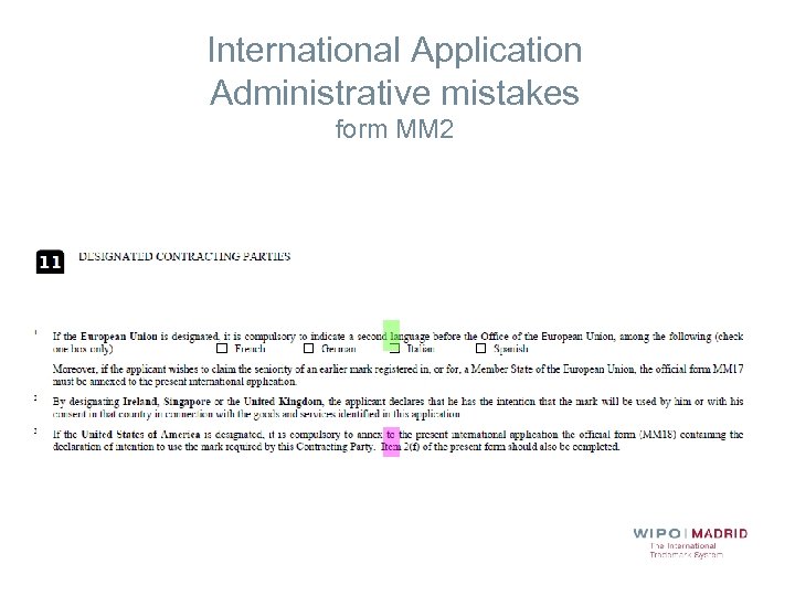 International Application Administrative mistakes form MM 2 