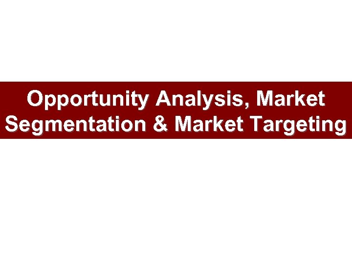 Opportunity Analysis, Market Segmentation & Market Targeting 