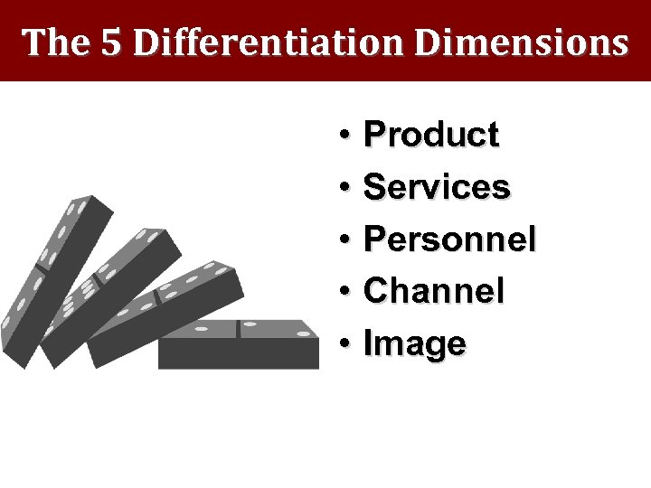 The 5 Differentiation Dimensions • Product • Services • Personnel • Channel • Image