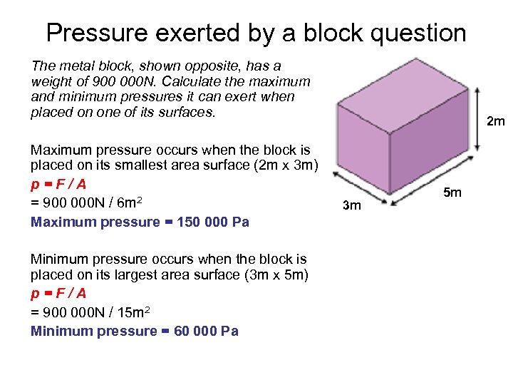 Pressure exerted by a block question The metal block, shown opposite, has a weight