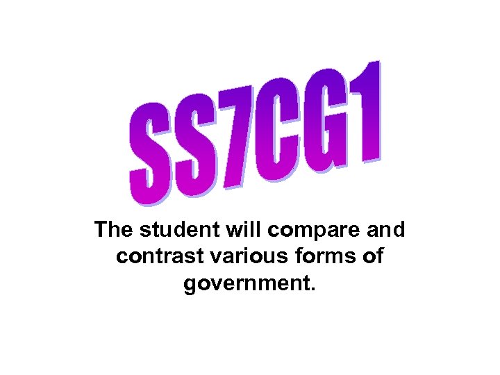 The student will compare and contrast various forms of government. 
